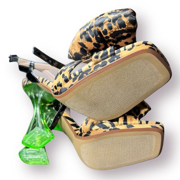 Betsey Johnson Pollie Leopard Print Satin Bow Gem Stones Women’s Heels Size 7M - Picture 4 of 10